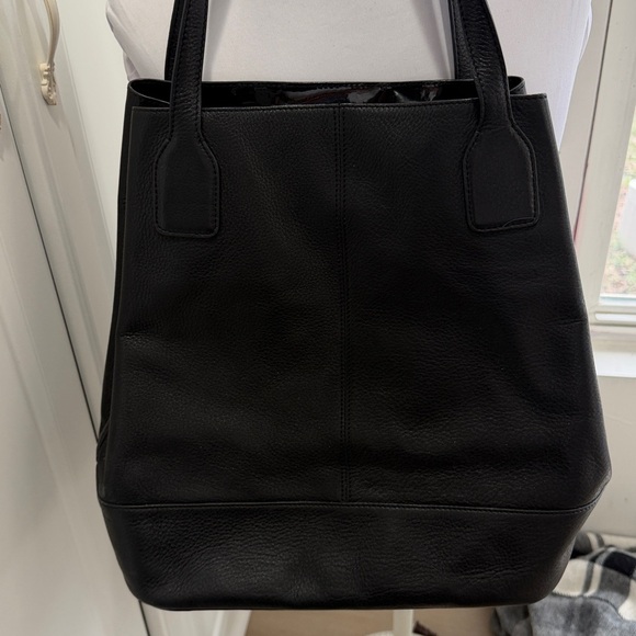 Tory Burch Bombe T Black Pebbled Leather Tote Gold Logo Shoulder Bag Large - Picture 5 of 6